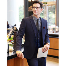 Load image into Gallery viewer, TPSAADE Mens Suits Jacket Vest Pants Suits Business Formal Wedding Party High Quality 3 Piece Suits Set Navy Blue sweater men