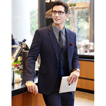 Load image into Gallery viewer, TPSAADE Mens Suits Jacket Vest Pants Suits Business Formal Wedding Party High Quality 3 Piece Suits Set Navy Blue sweater men