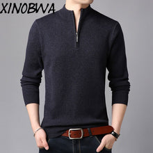 Load image into Gallery viewer, Hot New Men Winter Smart Business Stand Collar Zip Loose Knitted 100% Wool Sweater Male Plus Size Business  Pullover Clothes Men