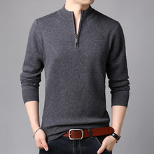 Load image into Gallery viewer, Hot New Men Winter Smart Business Stand Collar Zip Loose Knitted 100% Wool Sweater Male Plus Size Business  Pullover Clothes Men
