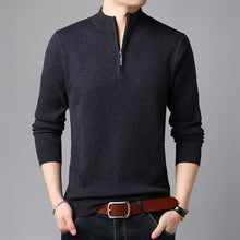 Load image into Gallery viewer, Hot New Men Winter Smart Business Stand Collar Zip Loose Knitted 100% Wool Sweater Male Plus Size Business  Pullover Clothes Men