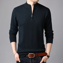 Load image into Gallery viewer, Hot New Men Winter Smart Business Stand Collar Zip Loose Knitted 100% Wool Sweater Male Plus Size Business  Pullover Clothes Men
