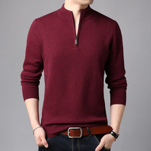 Load image into Gallery viewer, Hot New Men Winter Smart Business Stand Collar Zip Loose Knitted 100% Wool Sweater Male Plus Size Business  Pullover Clothes Men