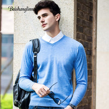 Load image into Gallery viewer, Baishanglinna 2019 Wool Sweater Men Autumn Winter Thick Warm Sweaters And Pullovers Casual V-Neck Solid Color Cashmere Sweater