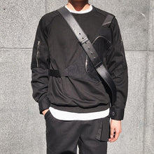 Load image into Gallery viewer, Long sleeve men's sweater 2018 spring new Korean version of the handsome false chest bag cover head round collar T shirt