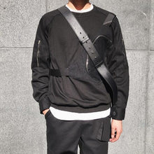 Load image into Gallery viewer, Long sleeve men's sweater 2018 spring new Korean version of the handsome false chest bag cover head round collar T shirt