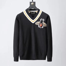 Load image into Gallery viewer, DUYOU Mens Color Block Embroidery Knitted Neck Striped Sweaters Men Casual Pullover Male Sweater Male Hip Hop V-Neck Streetwear