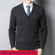 Load image into Gallery viewer, New High Quality Autumn Winter 100% Pure Cashmere Cardigan Thickened Men Casual Computer Knitted V-neck Sweater Plus Size XS-6XL