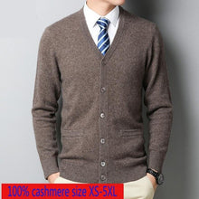Load image into Gallery viewer, New High Quality Autumn Winter 100% Pure Cashmere Cardigan Thickened Men Casual Computer Knitted V-neck Sweater Plus Size XS-6XL