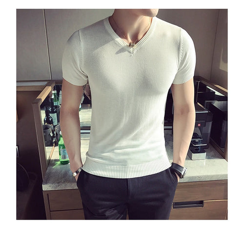 100% goat cashmere men's Vneck short sleeve pullover sweater solid color M-2XL wholesale retail customizing
