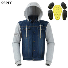 Load image into Gallery viewer, SSPEC Mens Denim motorcycle jacket Off-Road Racing hoodies Motorbike motorcross Protective Gear fashion casual  sweater jacket