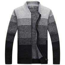 Load image into Gallery viewer, LEDINGSEN 2017 Red Striped Zip Sweater Men Winter Thicken Fleece Knitted Cardigan Stand Collar Casual Fashion Warm Sweater