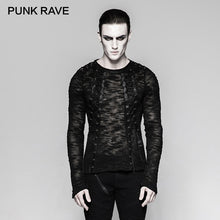 Load image into Gallery viewer, PUNK RAVE Punk Rock Black Newborn Lace-up Knitting Men Sweater T-Shirts Sexy Hollow-out Strappy Banaged Performace Tops Tees