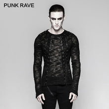 Load image into Gallery viewer, PUNK RAVE Punk Rock Black Newborn Lace-up Knitting Men Sweater T-Shirts Sexy Hollow-out Strappy Banaged Performace Tops Tees