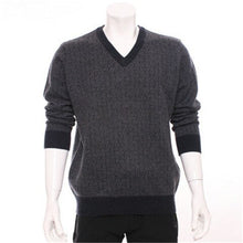 Load image into Gallery viewer, new arrival 100%goat cashmere v-neck knit men fashion dark argyle thick pullover sweater H-straight blue 2color S/2XL