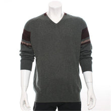 Load image into Gallery viewer, high quality 100%goat cashmere v-neck knit men fashion patchwork sleeve pullover sweater H-straight dark grey 2color S/2XL