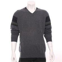 Load image into Gallery viewer, high quality 100%goat cashmere v-neck knit men fashion patchwork sleeve pullover sweater H-straight dark grey 2color S/2XL