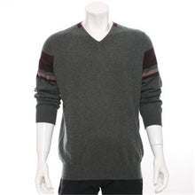 Load image into Gallery viewer, high quality 100%goat cashmere v-neck knit men fashion patchwork sleeve pullover sweater H-straight dark grey 2color S/2XL