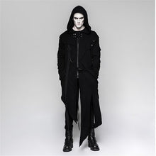 Load image into Gallery viewer, Punk Black Men's Hooded Long Sweater Coats With Stripes Worsted Detachable Cotton Jackets Darkly Casual Overcoat