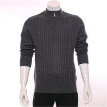 Load image into Gallery viewer, high grade 100%goat cashmere half high zipper collar knit men fashion pullover sweater H-straight light grey S/2XL