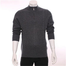 Load image into Gallery viewer, high grade 100%goat cashmere half high zipper collar knit men fashion pullover sweater H-straight light grey S/2XL