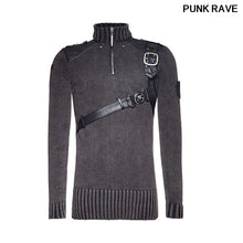 Load image into Gallery viewer, Gothic Heavy metal Studded joint Leather Pullover Sweater Steampunk Good-fitting Retro Military men Sweater PUNK RAVE M-035