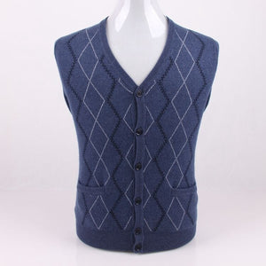 100%cashmere argyle grain thick knit men casual cardigan sweater single breasted Vneck EU/S105-4XL135 retail wholesale