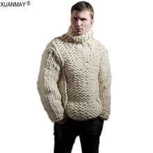 Load image into Gallery viewer, Winter Super chunky Men's Turtleneck Sweater Loose casual handmade thick wool Sweater coat Thick warm male winter clothing