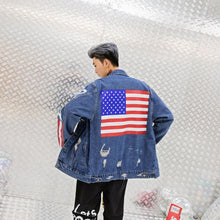Load image into Gallery viewer, 2018 autumn dress couple jeans cowboys and men Korean version BF hooded sweater jacket Flag of the United States US M-2XL