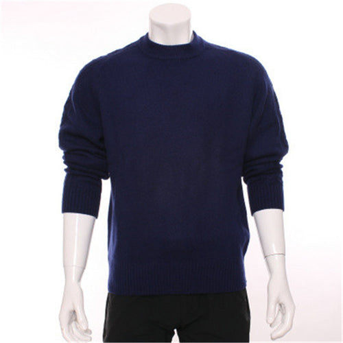 100%goat cashmere twisted sleeve knit men fashion thick pullover sweater half high collar H-straight blue S/2XL