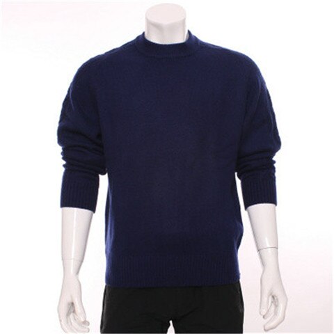 100%goat cashmere twisted sleeve knit men fashion thick pullover sweater half high collar H-straight blue S/2XL