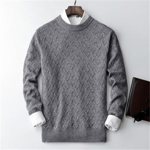 100%cashmere twisted knit men brief  thick Oneck solid H-straight pullover sweater 5color S-2XL retail wholesale