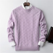Load image into Gallery viewer, 100%cashmere twisted knit men brief  thick Oneck solid H-straight pullover sweater 5color S-2XL retail wholesale