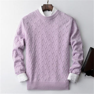 100%cashmere twisted knit men brief  thick Oneck solid H-straight pullover sweater 5color S-2XL retail wholesale