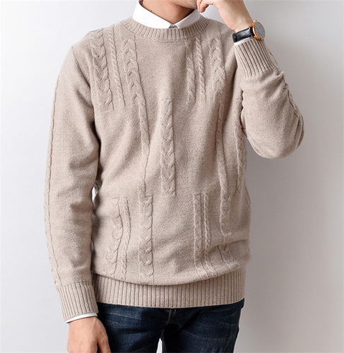 100%cashmere twisted knit men fashion casual Oneck loose H-straight bottoming pullover sweater 5color S-2XL