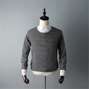 100%cashmere Oneck knit men fashion striped H-straight pullover sweater 3color S-2XL