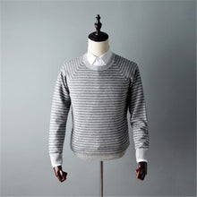 Load image into Gallery viewer, 100%cashmere Oneck knit men fashion striped H-straight pullover sweater 3color S-2XL