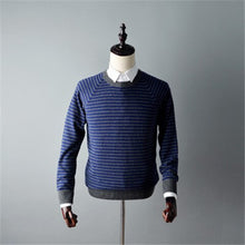 Load image into Gallery viewer, 100%cashmere Oneck knit men fashion striped H-straight pullover sweater 3color S-2XL