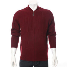 Load image into Gallery viewer, 100%goat cashmere half-high collar thick knit men fashion zipper cardigan sweater H-straight grey blue 3color S-2XL