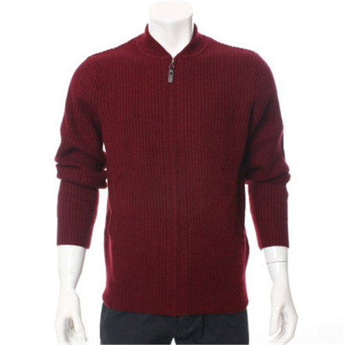 100%goat cashmere half-high collar thick knit men fashion zipper cardigan sweater H-straight grey blue 3color S-2XL