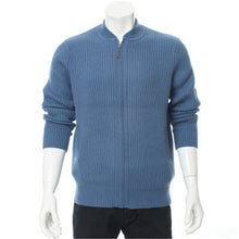 Load image into Gallery viewer, 100%goat cashmere half-high collar thick knit men fashion zipper cardigan sweater H-straight grey blue 3color S-2XL