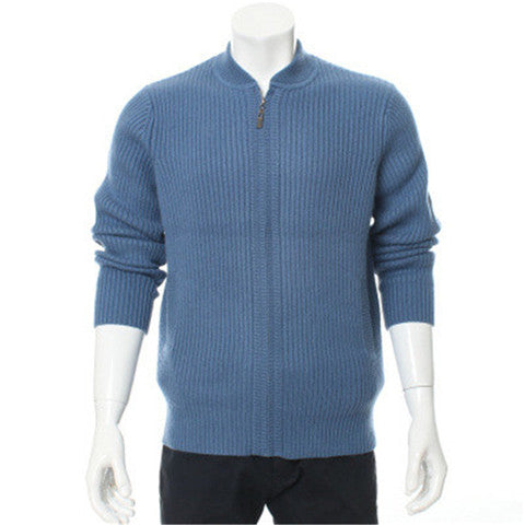 100%goat cashmere half-high collar thick knit men fashion zipper cardigan sweater H-straight grey blue 3color S-2XL