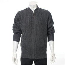 Load image into Gallery viewer, 100%goat cashmere half-high collar thick knit men fashion zipper cardigan sweater H-straight grey blue 3color S-2XL