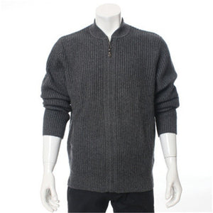 100%goat cashmere half-high collar thick knit men fashion zipper cardigan sweater H-straight grey blue 3color S-2XL