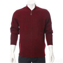 Load image into Gallery viewer, 100%goat cashmere half-high collar thick knit men fashion zipper cardigan sweater H-straight grey blue 3color S-2XL