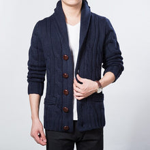 Load image into Gallery viewer, LEDINGSEN Mens Blue Knitting Wool Sweater Jacket Coat Thick Slim Fit Knitwear Grey Woolen Knitted Cardigans Brand Clothing