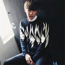 Load image into Gallery viewer, new fashion pure cashmere knit men Oneck patchwork loose thick pullover sweater black 2color S-2XL