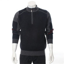 Load image into Gallery viewer, 100%goat cashmere thick knit men fashion contrast color zipper half-high collar pullover sweater H-straight red 2color S/2XL