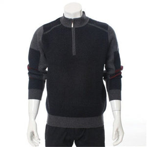 100%goat cashmere thick knit men fashion contrast color zipper half-high collar pullover sweater H-straight red 2color S/2XL