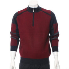 Load image into Gallery viewer, 100%goat cashmere thick knit men fashion contrast color zipper half-high collar pullover sweater H-straight red 2color S/2XL